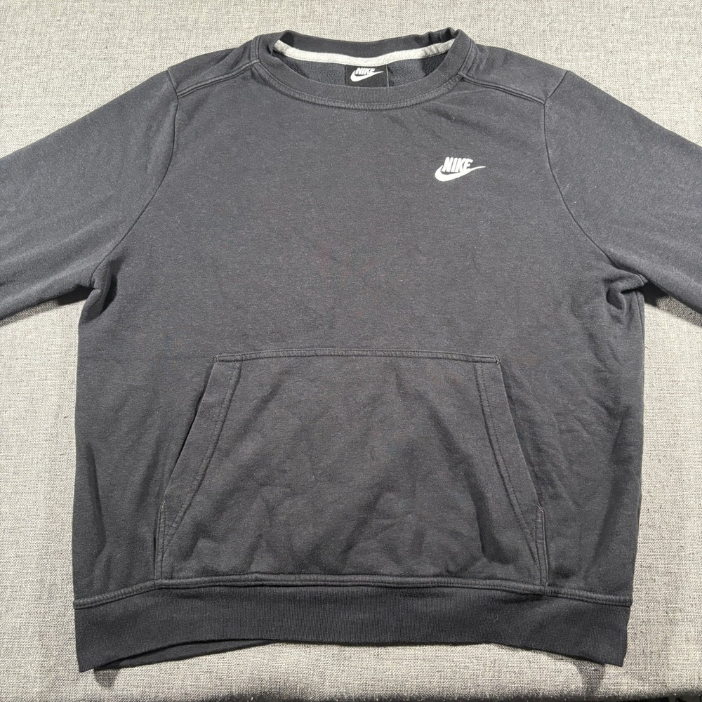 Nike Sweatshirt Women M Black Fleece Crewneck Kangaroo Pocket Embroidered Logo
